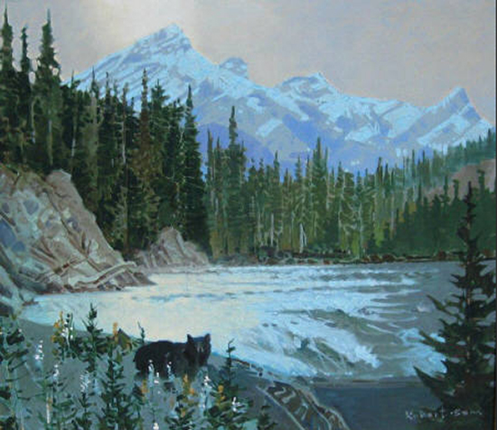 Painting of Mountains and bear